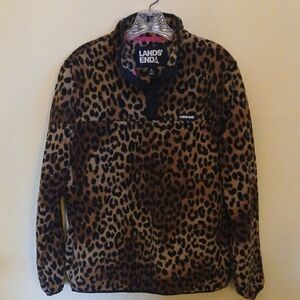 Lands' End Animal Print Fleece Pullover